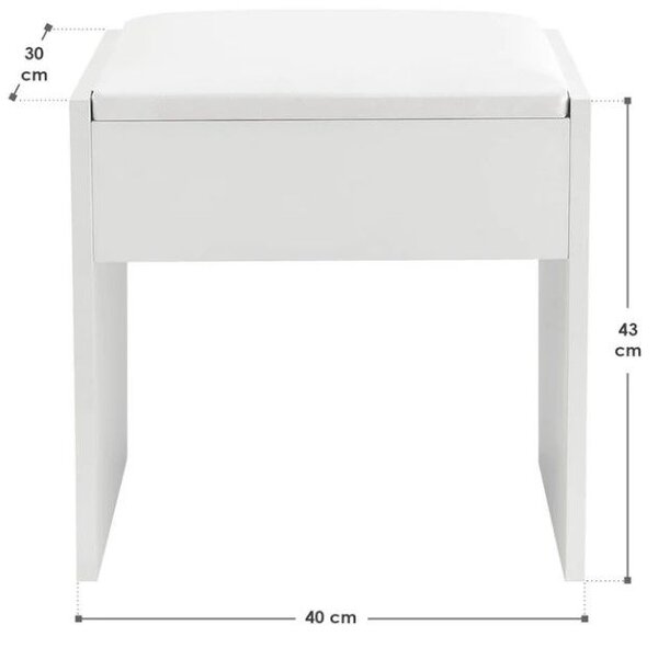 Taburet bílý ke kosmetickému stolku 45 cm s čalouněním