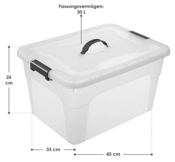 Úložné boxy s víkem 30 l, 4 ks, bílé, stohovatelné