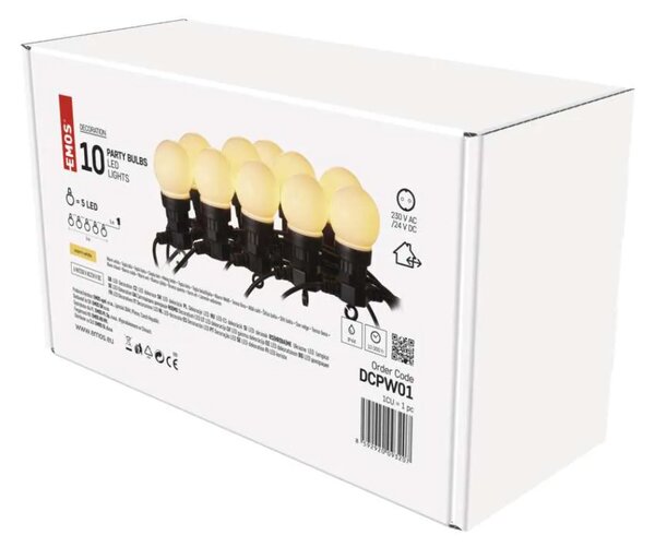 Emos lighting Žárovkový světelný řetěz 5m, 10x, IP44, mléčné žárovky