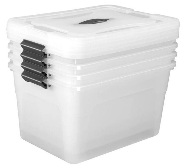 Úložné boxy s víkem 30 l, 4 ks, bílé, stohovatelné