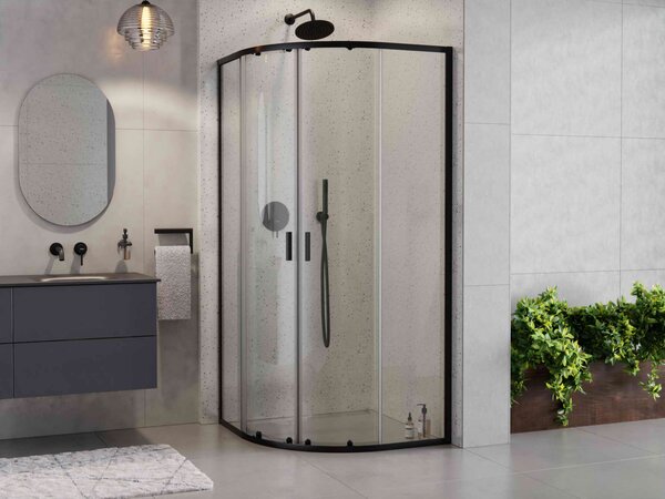 Besco Čtvrtkruhový sprchový kout ZARYA BLACK HR 80x80 (90x90), výška 190 cm - bez vaničky Rozměry (cm): 80x80