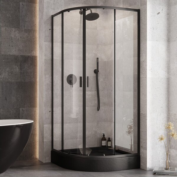 Besco Čtvrtkruhový sprchový kout ZARYA BLACK HR 80x80 (90x90), výška 190 cm - bez vaničky Rozměry (cm): 80x80