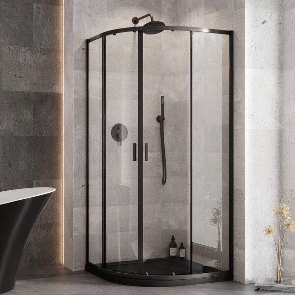 Besco Čtvrtkruhový sprchový kout ZARYA BLACK HR 80x80 (90x90), výška 190 cm - bez vaničky Rozměry (cm): 80x80