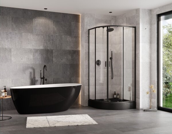 Besco Čtvrtkruhový sprchový kout ZARYA BLACK HR 80x80 (90x90), výška 190 cm - bez vaničky Rozměry (cm): 80x80