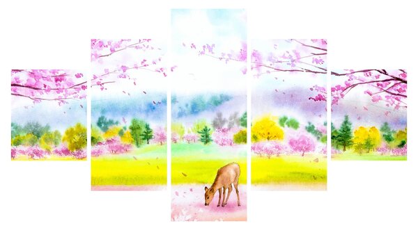 Obraz - Malovaný srneček, aquarel (125x70 cm)