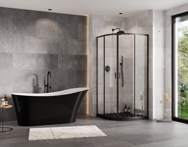 Besco Čtvrtkruhový sprchový kout ZARYA BLACK HR 80x80 (90x90), výška 190 cm - bez vaničky Rozměry (cm): 80x80