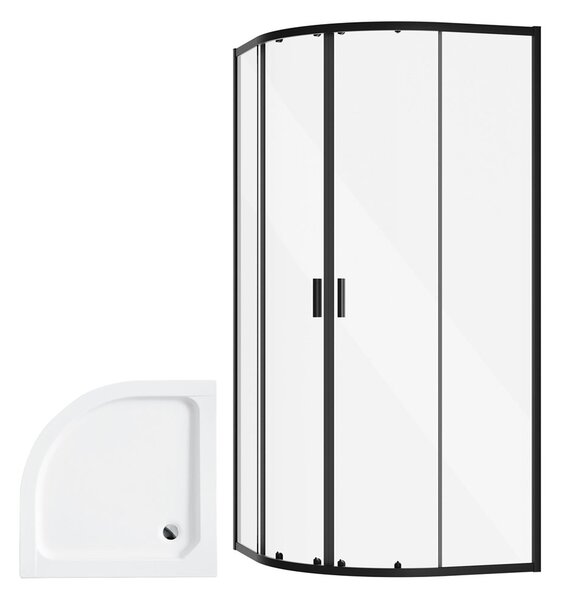 Besco Čtvrtkruhový sprchový kout ZARYA BLACK HR 80x80 (90x90) + vanička ALEX bílá Rozměry (cm): 80x80