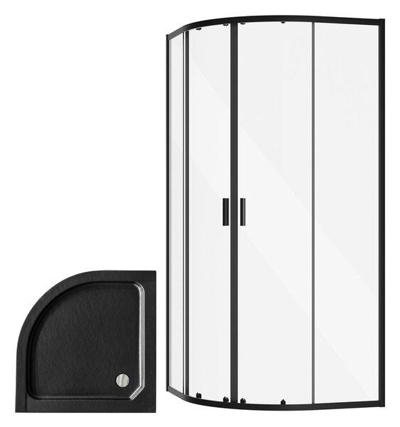 Besco Čtvrtkruhový sprchový kout ZARYA BLACK HR 80x80 (90x90) + vanička ALEX SE černá Rozměry (cm): 80x80