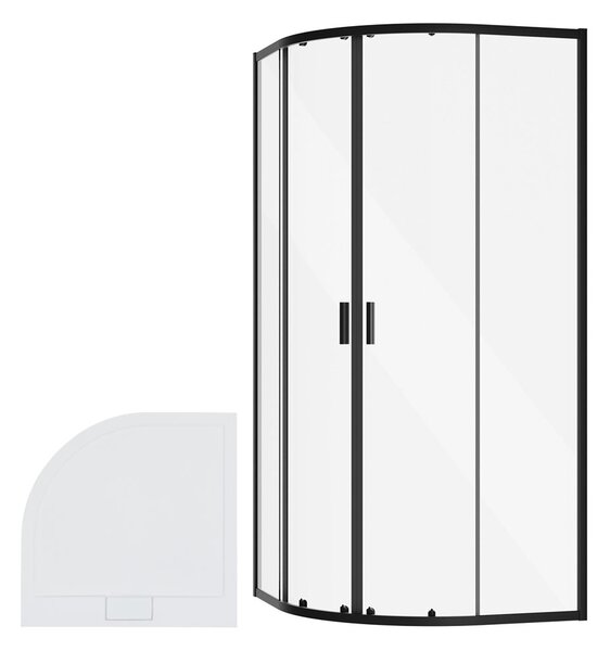 Besco Čtvrtkruhový sprchový kout ZARYA BLACK HR 80x80 (90x90) + vanička AXIM bílá Rozměry (cm): 80x80