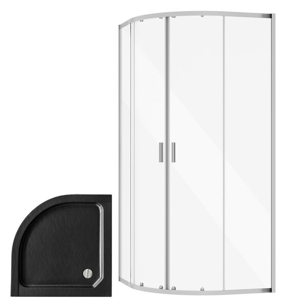 Besco Čtvrtkruhový sprchový kout ZARYA CHROM HR 80x80 (90x90) + vanička ALEX SE černá Rozměry (cm): 80x80