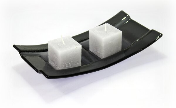 BDK-GLASS Skleněný svícen BOAT tmavě šedý Rozměr: 12x14cm