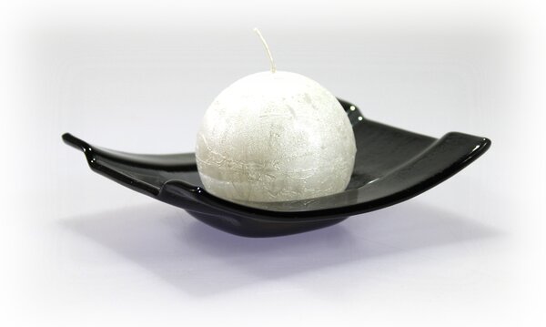 BDK-GLASS Skleněný svícen BOAT tmavě šedý Rozměr: 12x14cm