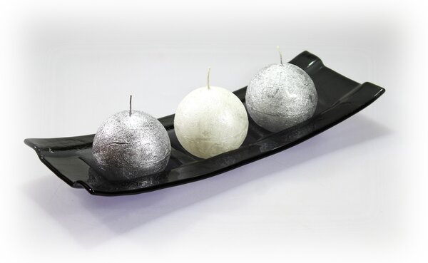 BDK-GLASS Skleněný svícen BOAT tmavě šedý Rozměr: 12x14cm