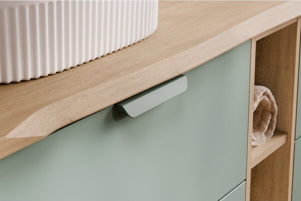 Comad Koupelnová skříňka s deskovým umyvadlem Aster Green 120 zelená/dub cremona