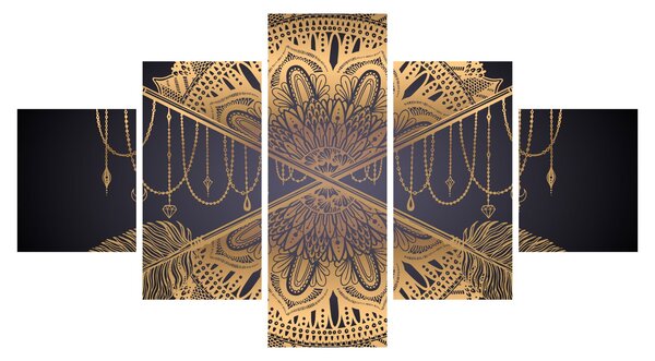 Obraz - Zlatá mandala s šípy (125x70 cm)