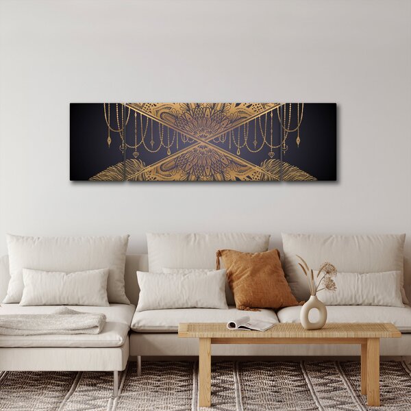 Obraz - Zlatá mandala s šípy (170x50 cm)