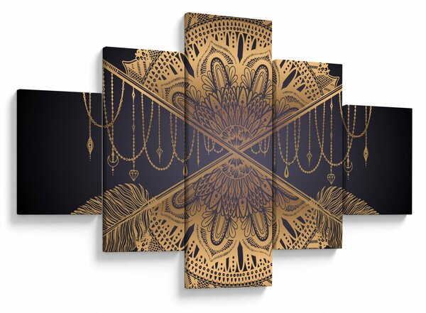 Obraz - Zlatá mandala s šípy (125x70 cm)