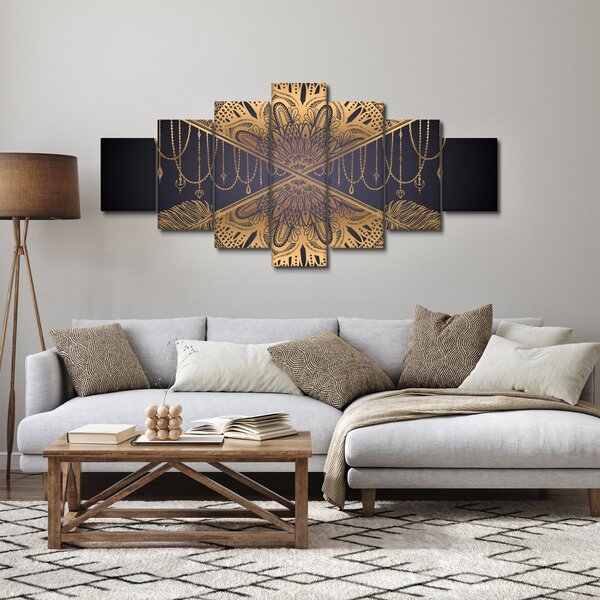Obraz - Zlatá mandala s šípy (210x100 cm)