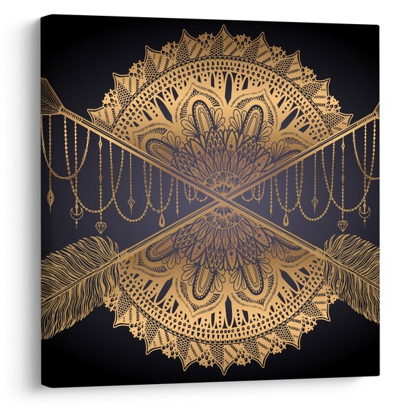 Obraz - Zlatá mandala s šípy (30x30 cm)