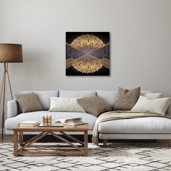 Obraz - Zlatá mandala s šípy (30x30 cm)