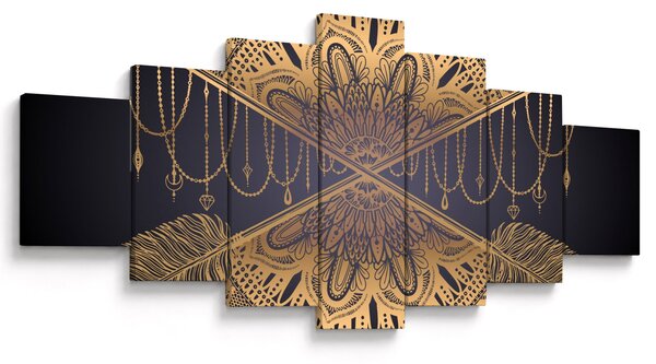 Obraz - Zlatá mandala s šípy (210x100 cm)