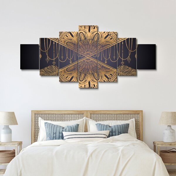Obraz - Zlatá mandala s šípy (210x100 cm)