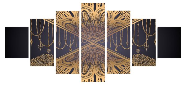 Obraz - Zlatá mandala s šípy (210x100 cm)