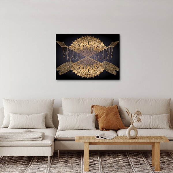Obraz - Zlatá mandala s šípy (70x50 cm)