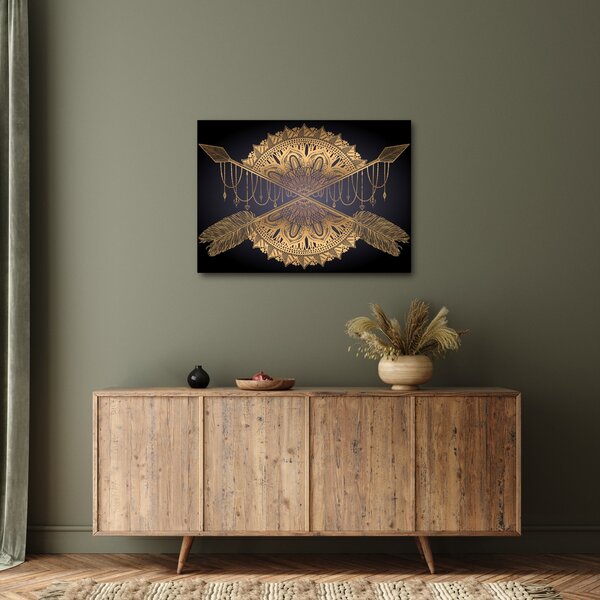 Obraz - Zlatá mandala s šípy (70x50 cm)