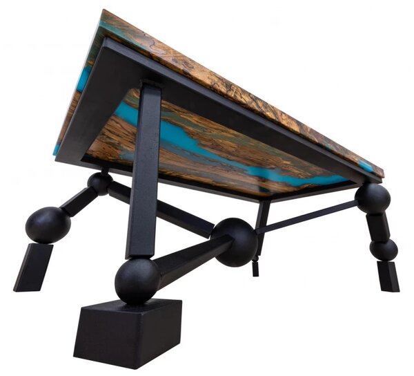 Konferenční stůl PLANETÁRIUM ze špaltovaného buku a fluorescenční epoxidové pryskyřice 96x59