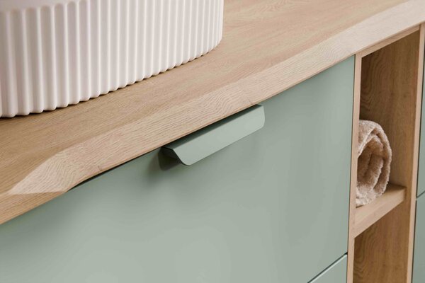 Comad Koupelnová skříňka s deskovými umyvadly set Aster Green 120 zelená/dub cremona