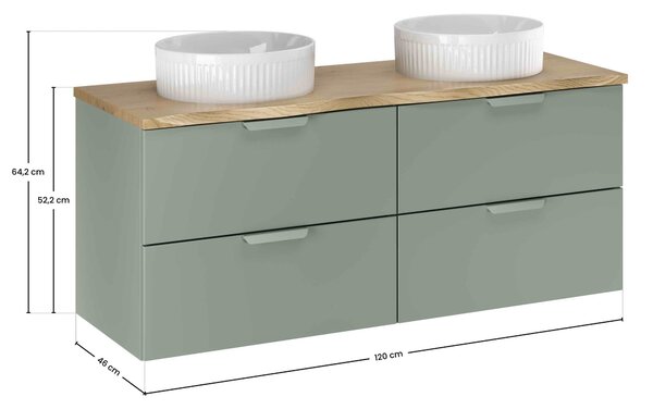 Comad Koupelnová skříňka s deskovými umyvadly set Aster Green 120 zelená/dub cremona