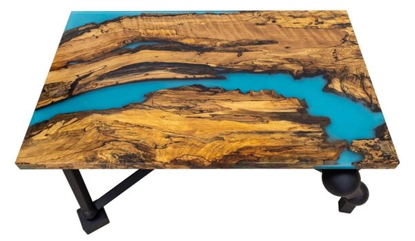 Konferenční stůl PLANETÁRIUM ze špaltovaného buku a fluorescenční epoxidové pryskyřice 96x59