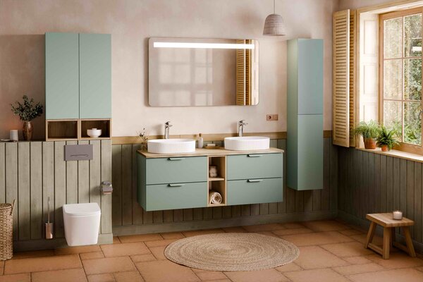 Comad Koupelnová skříňka s deskovými umyvadly set Aster Green 120 zelená/dub cremona