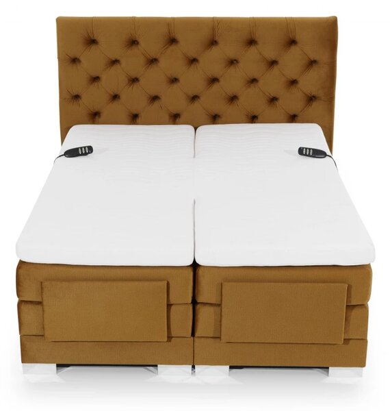 Kontinentální postel CARLINO boxspring s elektrickým polohováním 200x180, hořčicová (Monolith 48)