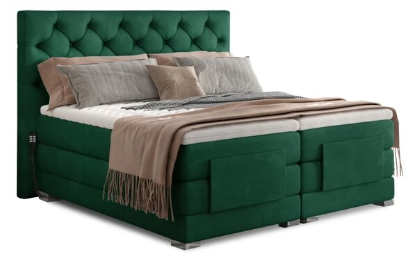 Kontinentální postel CARLINO boxspring s elektrickým polohováním 200x180, zelená (kronos 19)