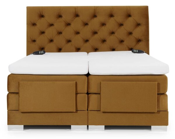 Kontinentální postel CARLINO boxspring s elektrickým polohováním 200x180, hořčicová (Monolith 48)