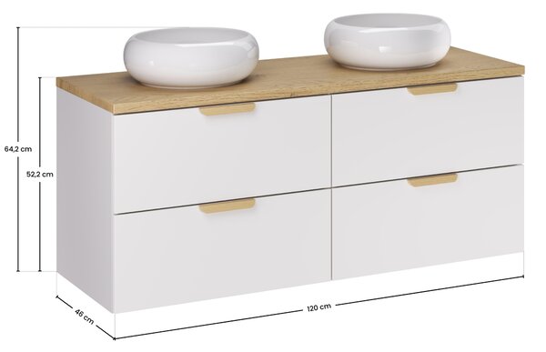 Comad Koupelnová skříňka s deskovými umyvadly set Aster White 120 bílá/dub cremona