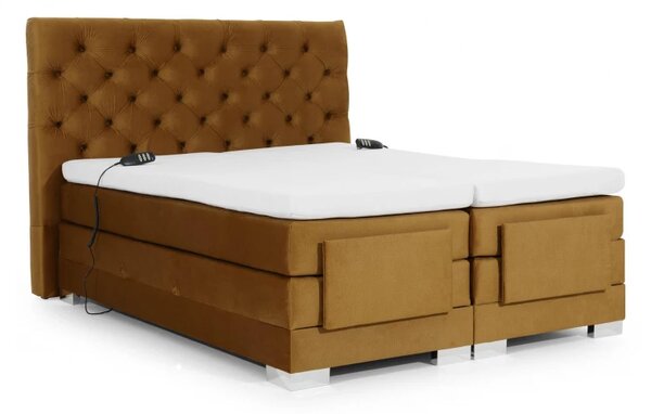 Kontinentální postel CARLINO boxspring s elektrickým polohováním 200x180, hořčicová (Monolith 48)