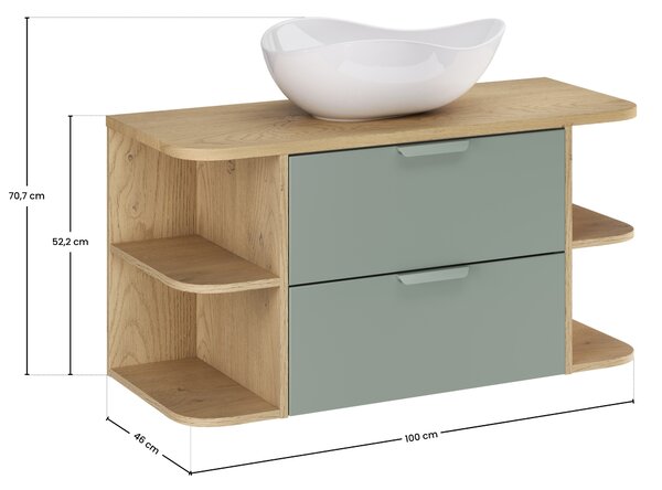 Comad Koupelnová skříňka s deskovými umyvadly set Aster Green 100 bílá/dub cremona