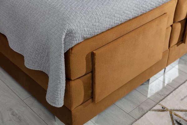 Kontinentální postel CARLINO boxspring s elektrickým polohováním 200x180, hořčicová (Monolith 48)