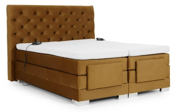 Kontinentální postel CARLINO boxspring s elektrickým polohováním 200x180, hořčicová (Monolith 48)