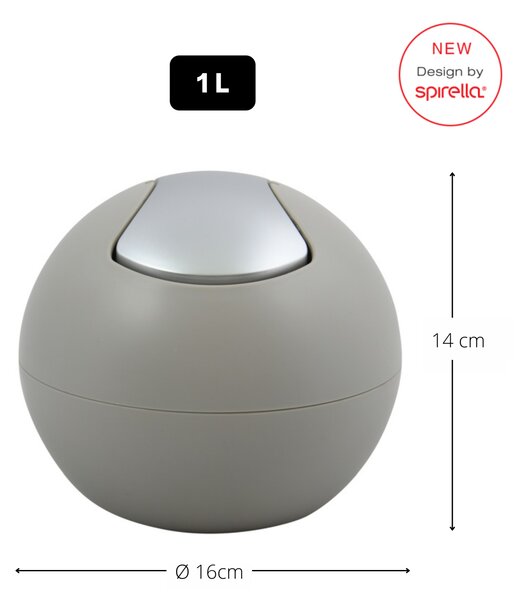 Spirella mini výklopný odpadkový koš BOWL MATT, matný šedohnědý, plast, 1 L