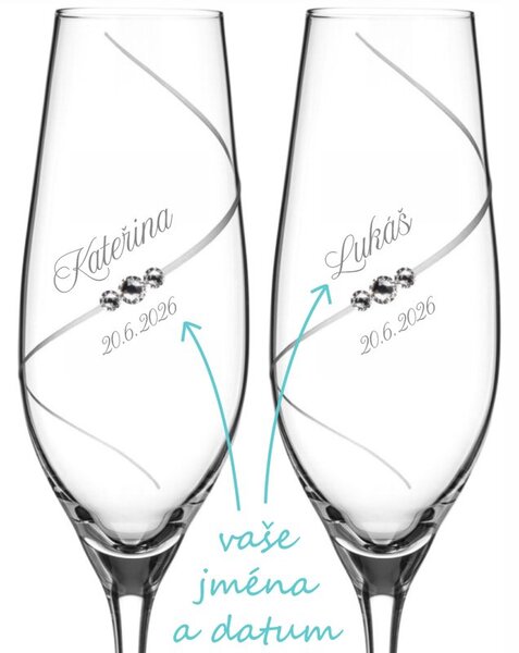 Svatební skleničky na sekt Diamante Silhouette s krystaly Swarovski 2 ks