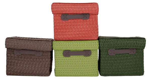 TEMPO-KONDELA IBERIS, úložné boxy, set 4 ks, oranžová/olivová/zelená/hnědá