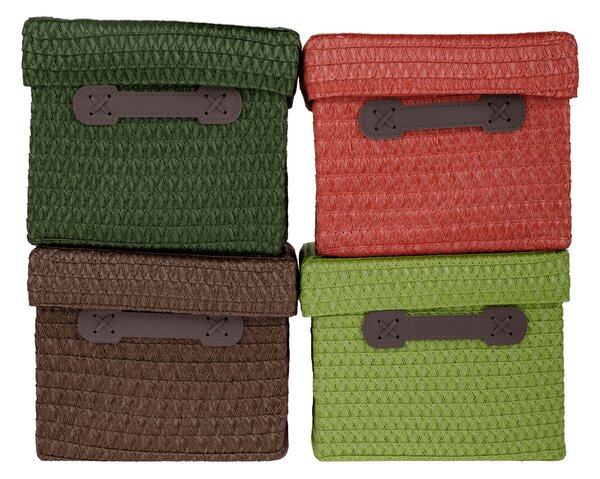 TEMPO-KONDELA IBERIS, úložné boxy, set 4 ks, oranžová/olivová/zelená/hnědá