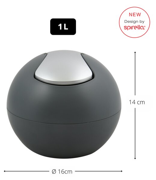Spirella mini výklopný odpadkový koš BOWL MATT, matný tmavě šedý, plast, 1 L