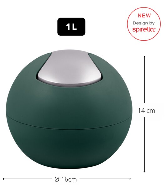 Spirella mini výklopný odpadkový koš BOWL MATT, matný tmavě zelený, plast, 1 L
