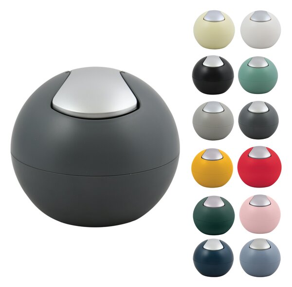 Spirella mini výklopný odpadkový koš BOWL MATT, matný tmavě šedý, plast, 1 L