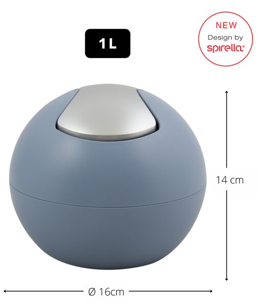 Spirella mini výklopný odpadkový koš BOWL MATT, mlhavě modrý, plast, 1 L